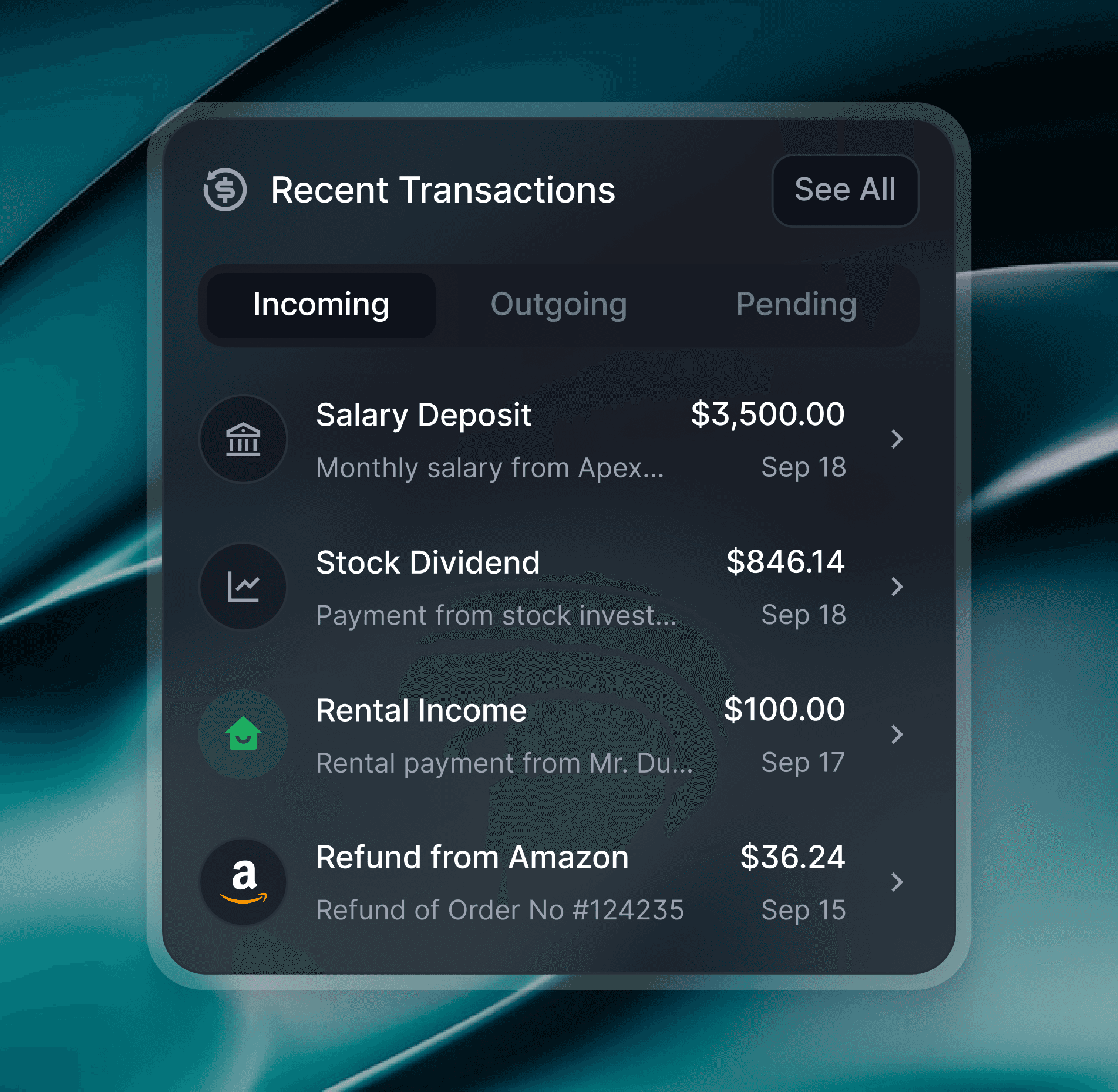 Image of recent transaction card