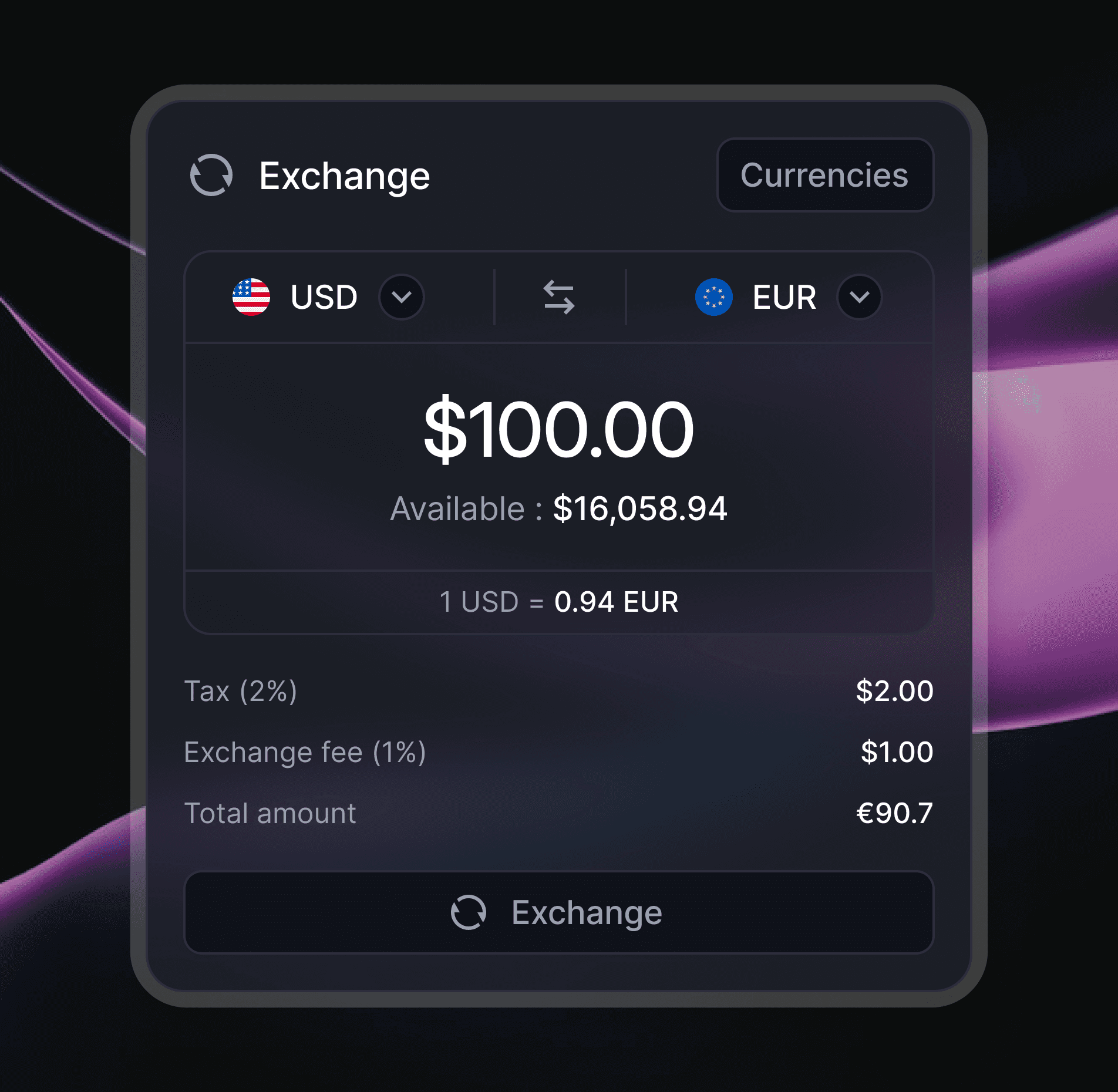 Image of currency exchange card